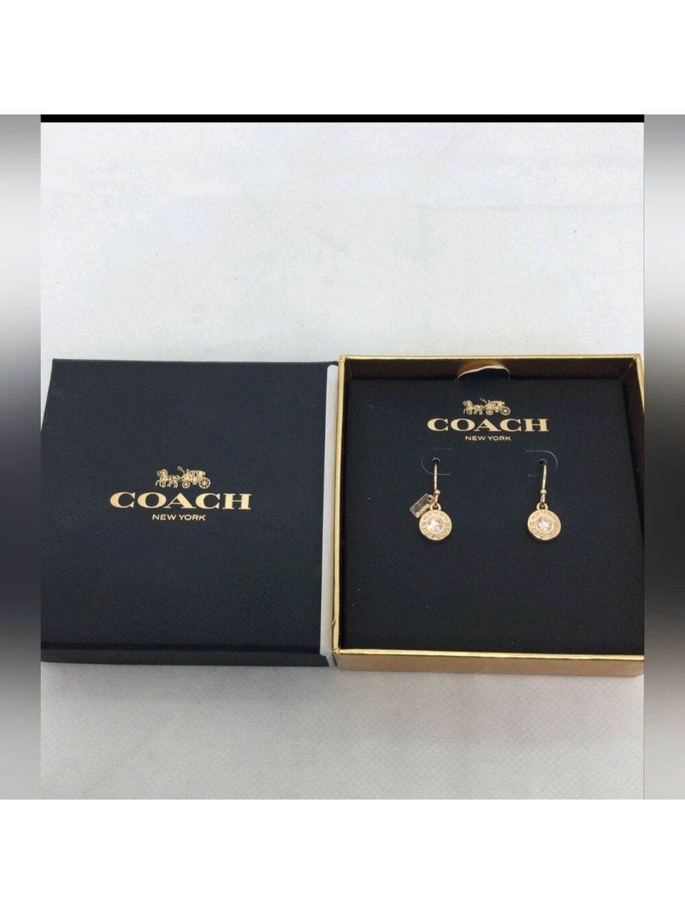 NIB Coach Rose Goldtone Crystal Hook Earrings NWT